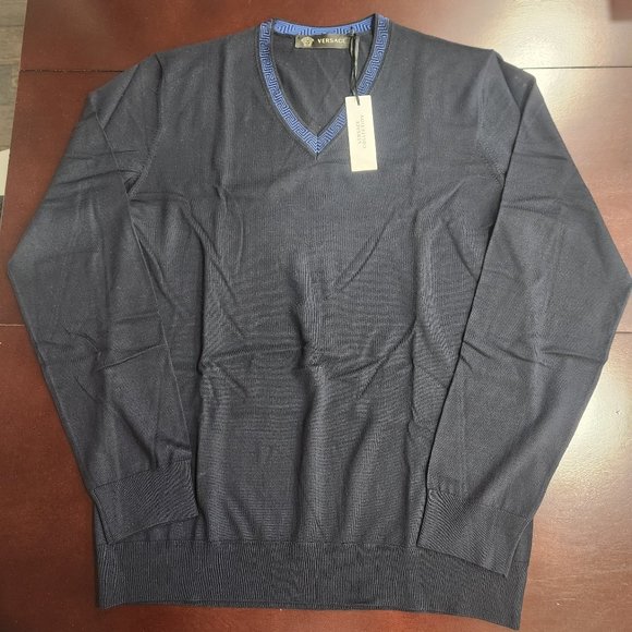 Versace Greca Lana Wool V-Neck Jumper - Picture 7 of 9